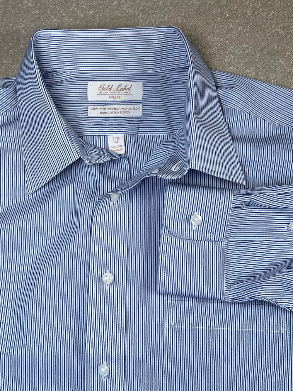 Roundtree & Yorke Dress Shirt NWT Blue Stripes Full Fit Cotton Gold Label 16.5